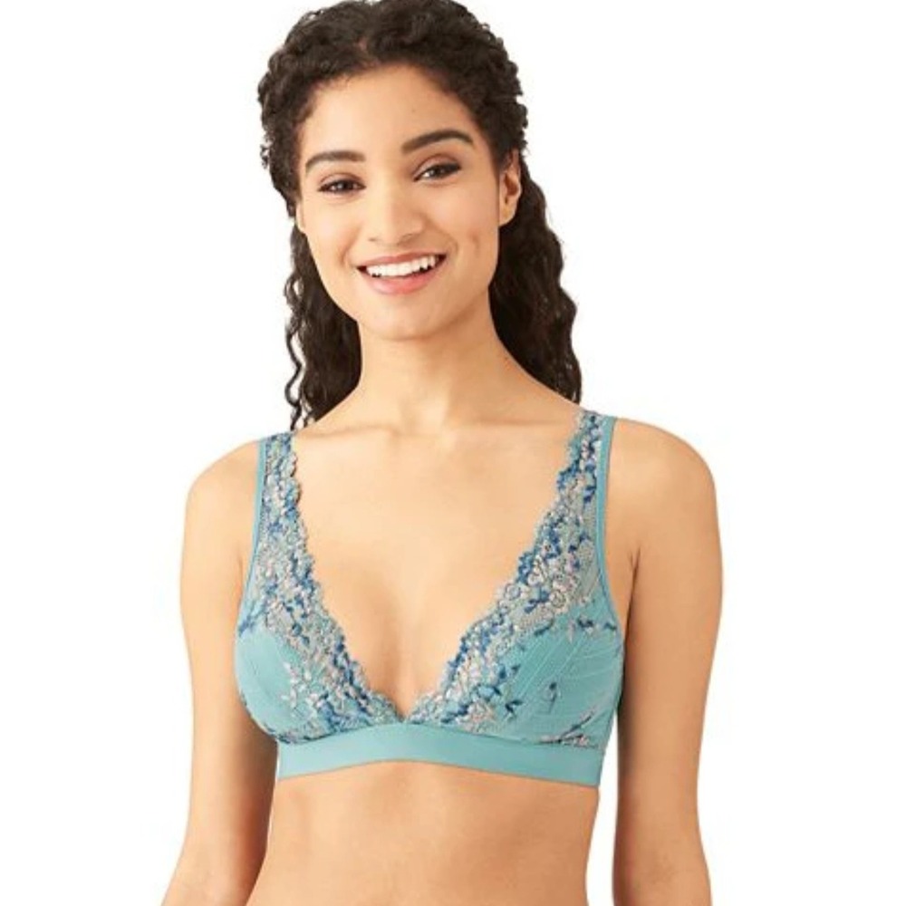 Wacoal Elevate Bralette Teal Blue Floral Lace V-Neck Bra 852191 38 Festival Club